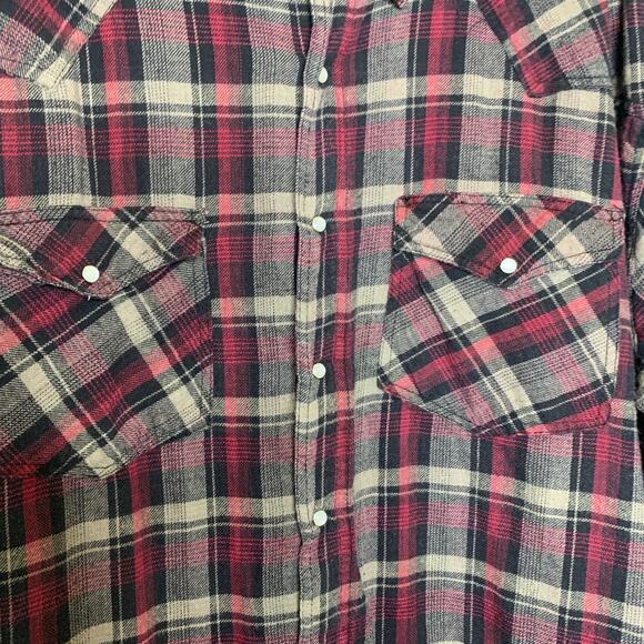Gray Red Plaid Snap Front Flannel Shirt Sz XXL 100% cotton - Picture 5 of 5